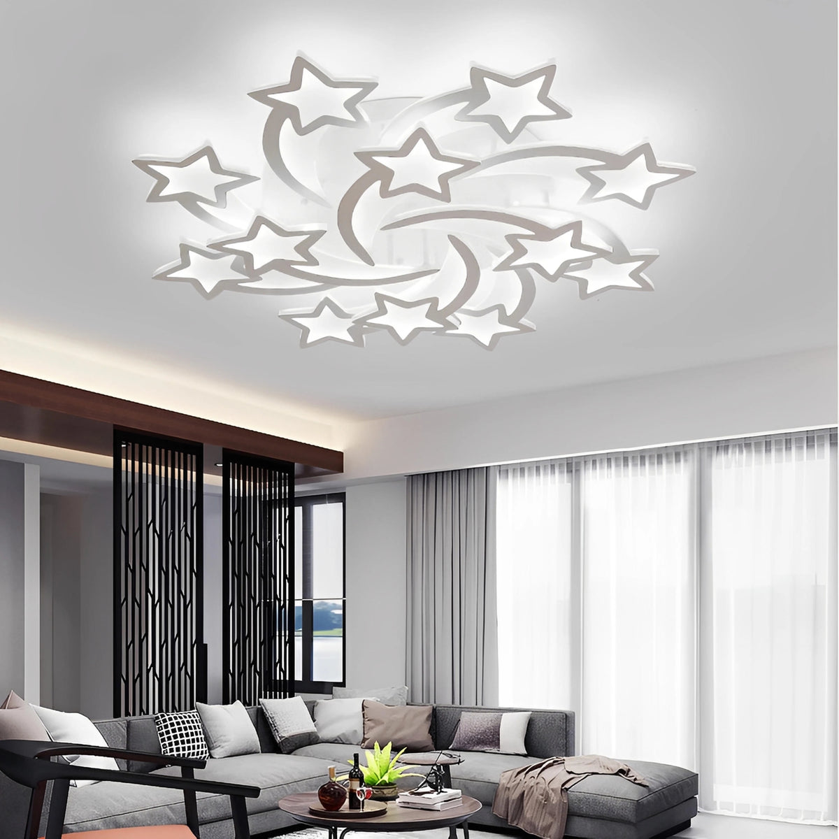 Lustre plat en forme d'étoile à LED dimmable (plusieurs tailles)