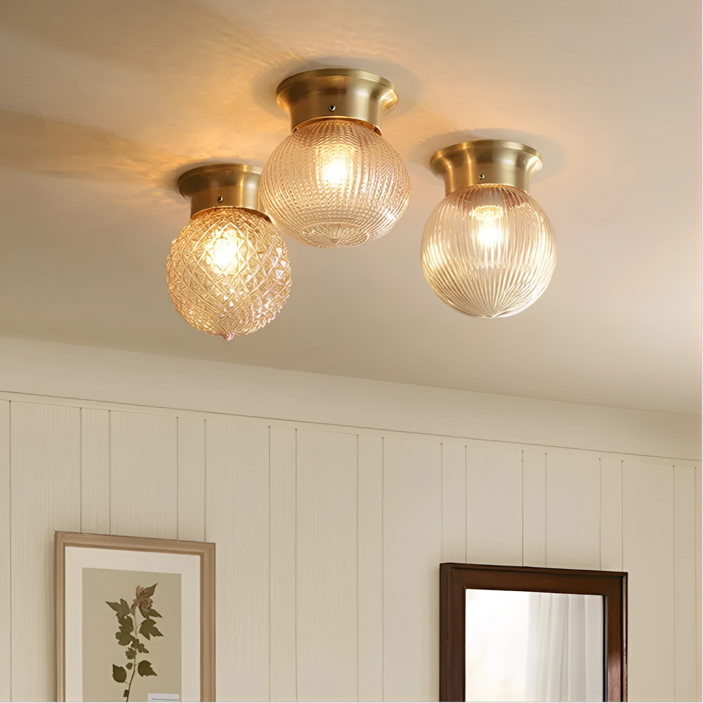 Plafonnier design à LED en métal et verre ambré