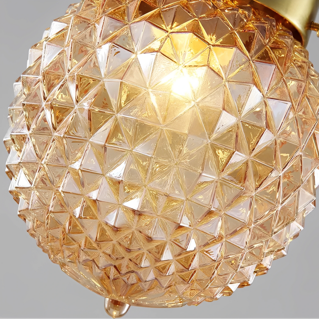 Plafonnier design à LED en métal et verre ambré