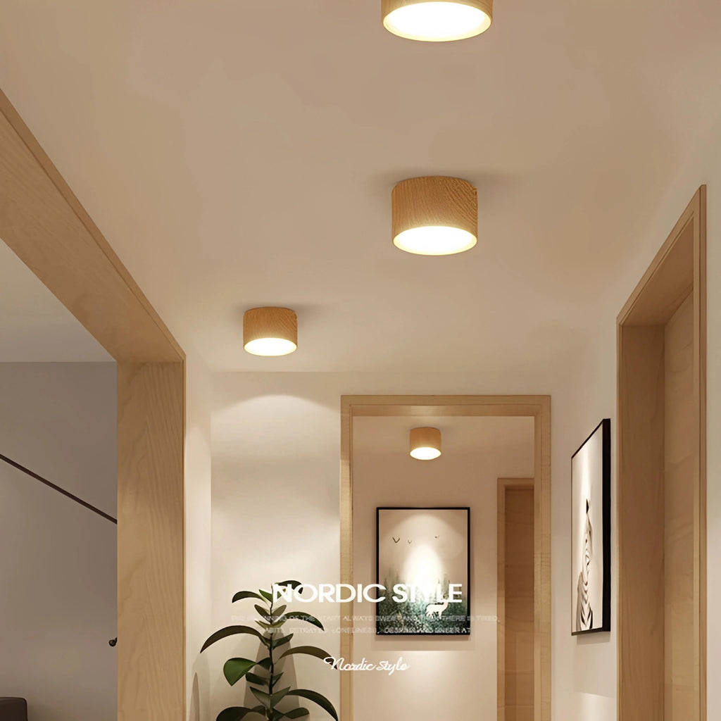 Plafonnier LED en Bois Nordique — Spot Rond Plafond