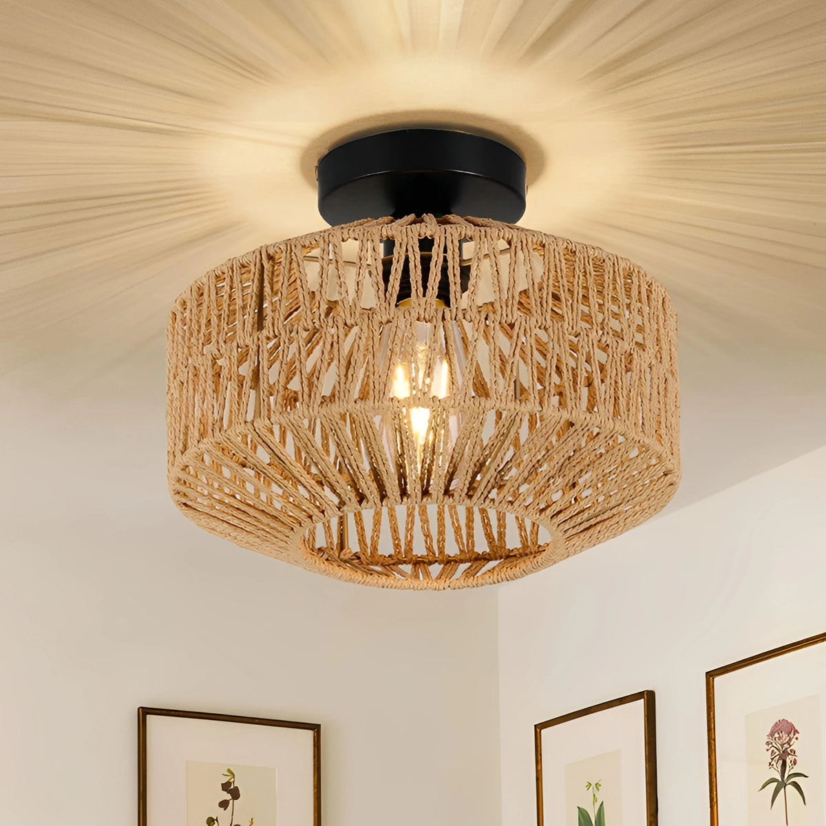 Plafonnier Rotin Bohème Tissé Main | Luminaire Naturel Artisanal