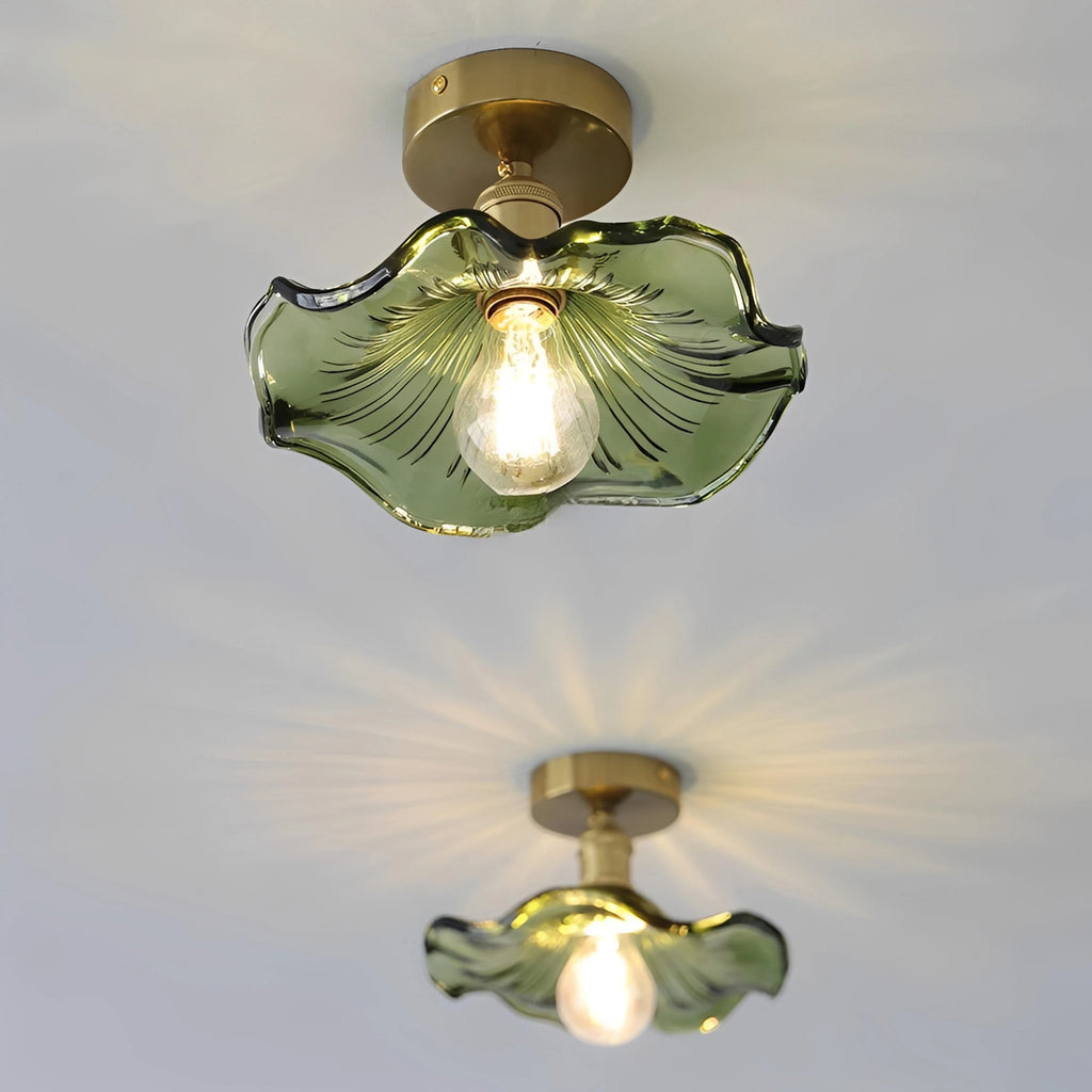 Plafonnier Verre Ondulé Vintage Créatif en Forme de Fleur