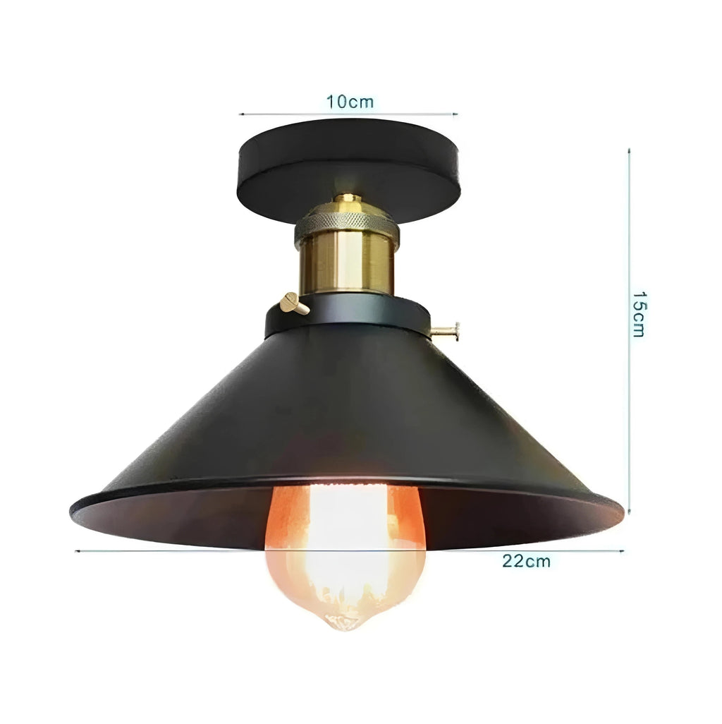 Plafonnier industriel vintage avec base | Métal noir style loft