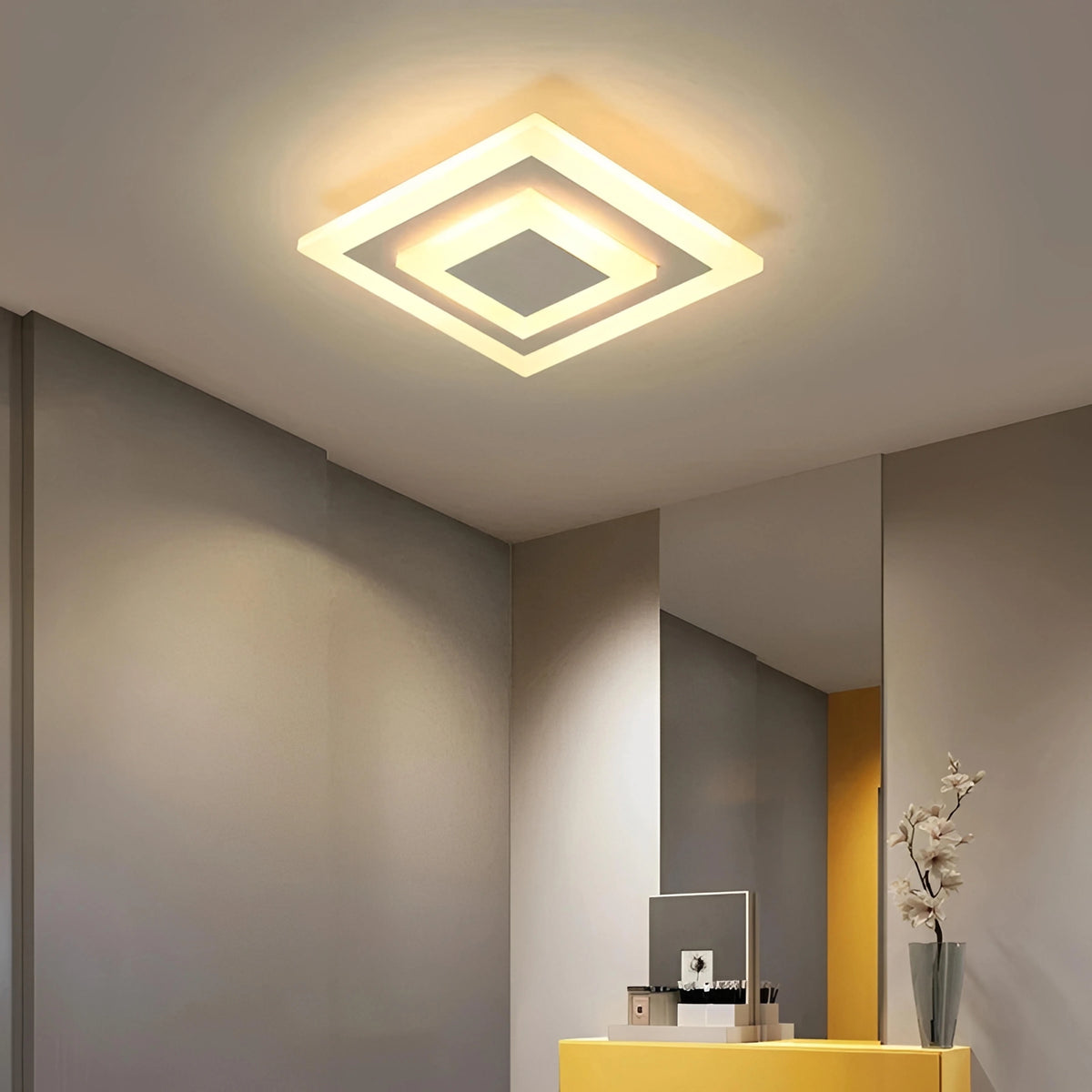Plafonnier Carré Moderne avec LED — Géométrique & Dimmable