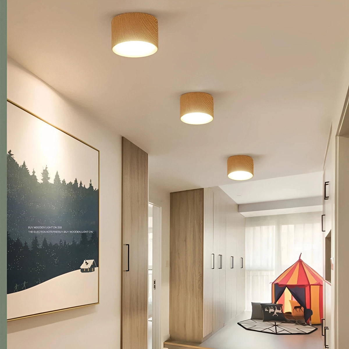 Plafonnier LED en Bois Nordique — Spot Rond Plafond