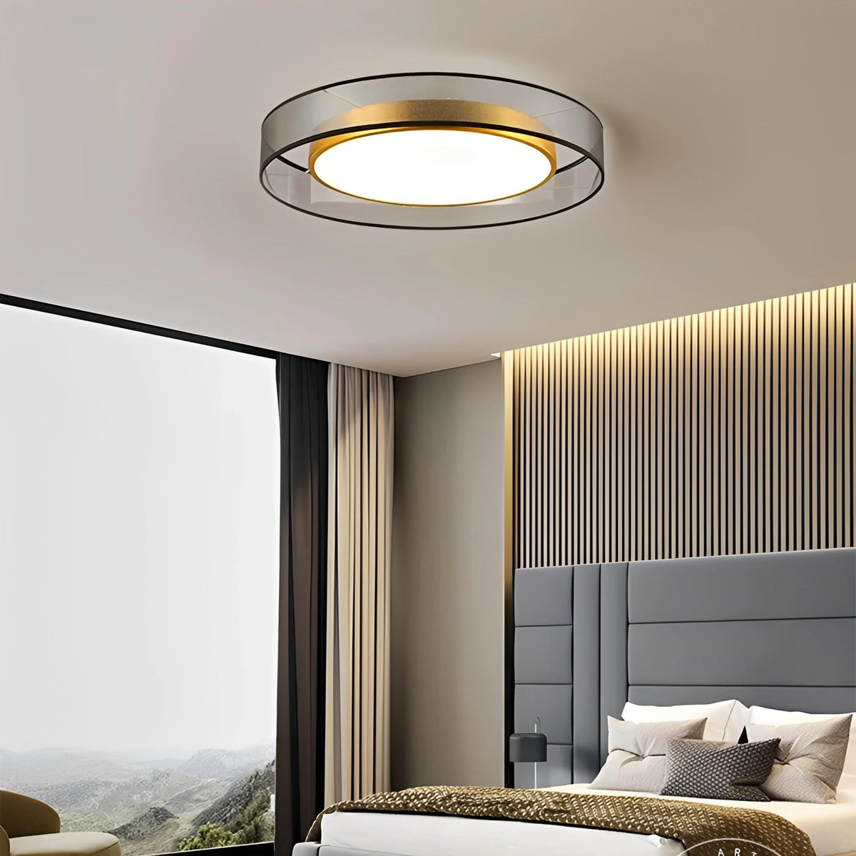 Plafonnier Design LED Doré avec Disque Loft
