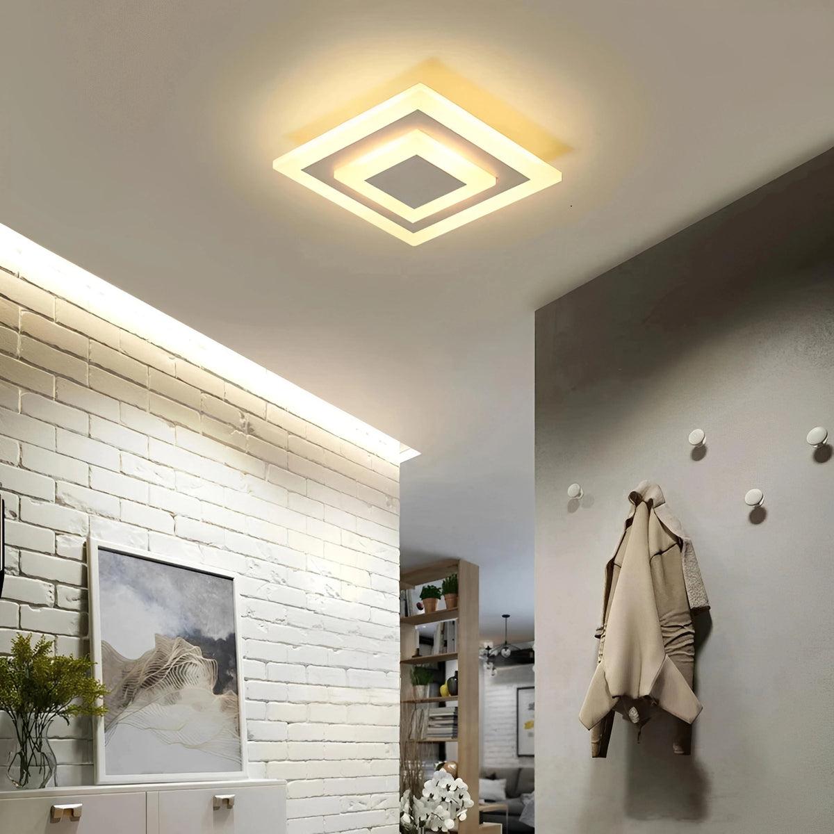 Plafonnier Carré Moderne avec LED — Géométrique & Dimmable