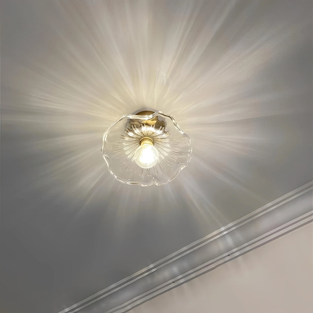 Plafonnier Verre Ondulé Vintage Créatif en Forme de Fleur