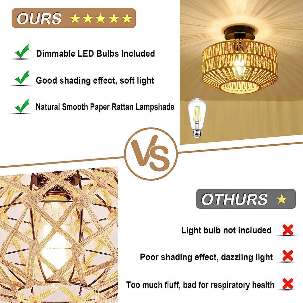 Plafonnier Rotin Bohème Tissé Main | Luminaire Naturel Artisanal