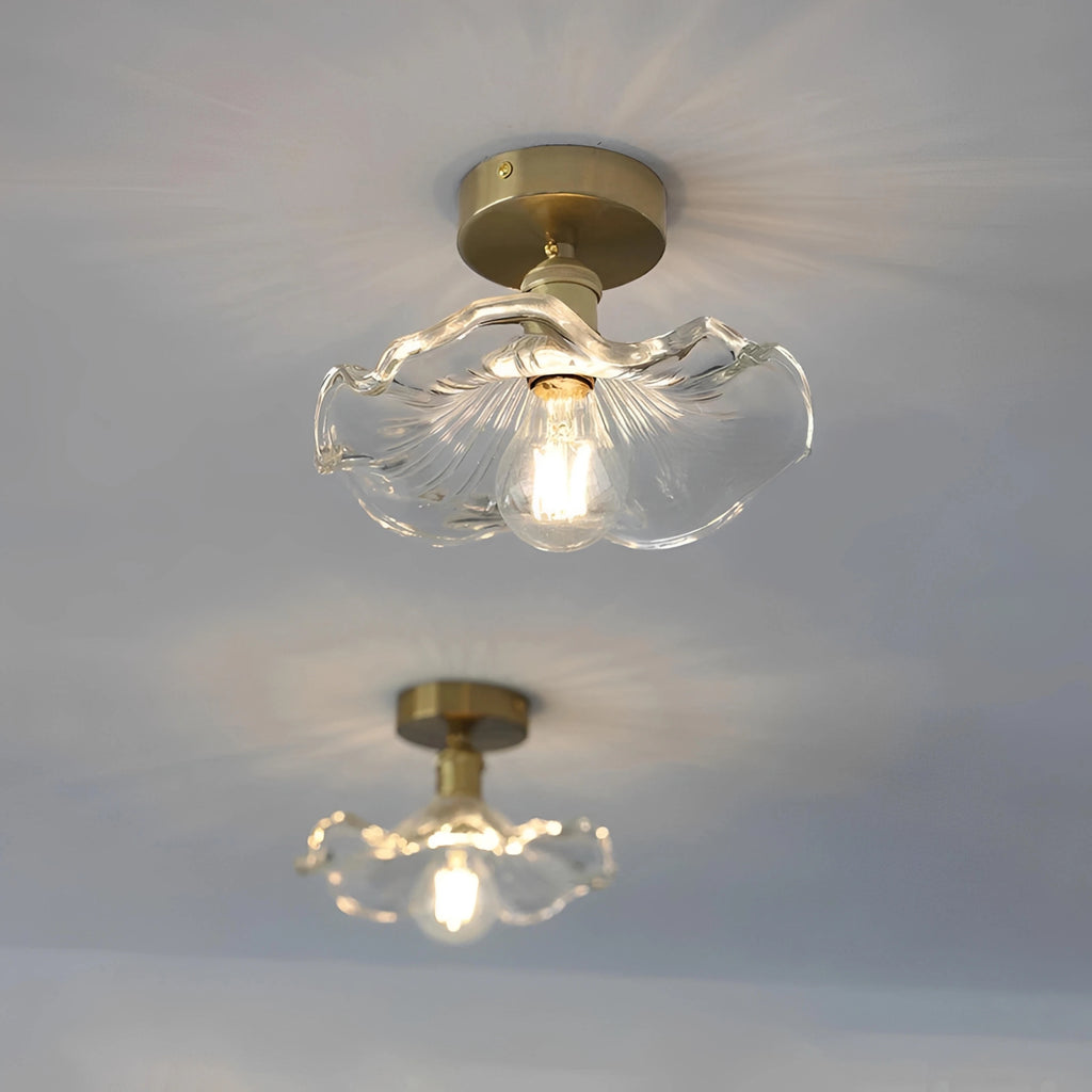 Plafonnier Verre Ondulé Vintage Créatif en Forme de Fleur